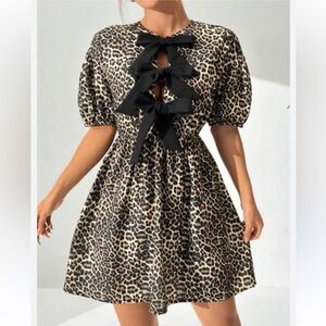 Leopard Print Dress with Black Bow Front